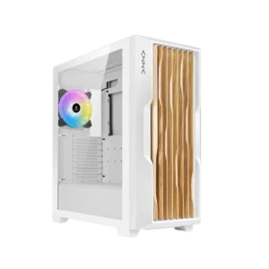 case azza guardian wood gaming mid tower blanco atx 2 x usb paneles de vidrio templado