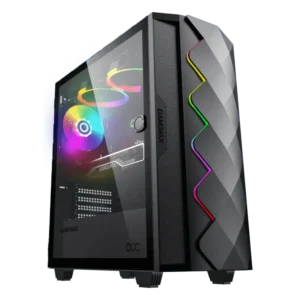 case gamemax diamond coc bk mid gaming tower negro atx 2 x usb diseño de puerta corrediza vidrio templado