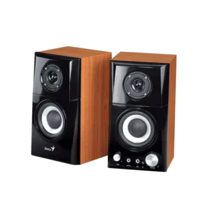 cornetas genius sp hf500a ii madera 3.5mm 16w control de volúmen diseño bidireccional