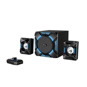 cornetas genius sw g2 gaming madera negra rca 3.5mm 36w led azul bajo ajustable control en línea