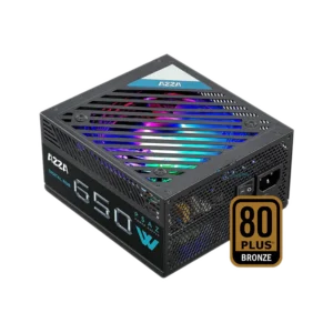fuente de poder azza gaming 650w argb atx 12v 80 plus bronze 100 240v led negro