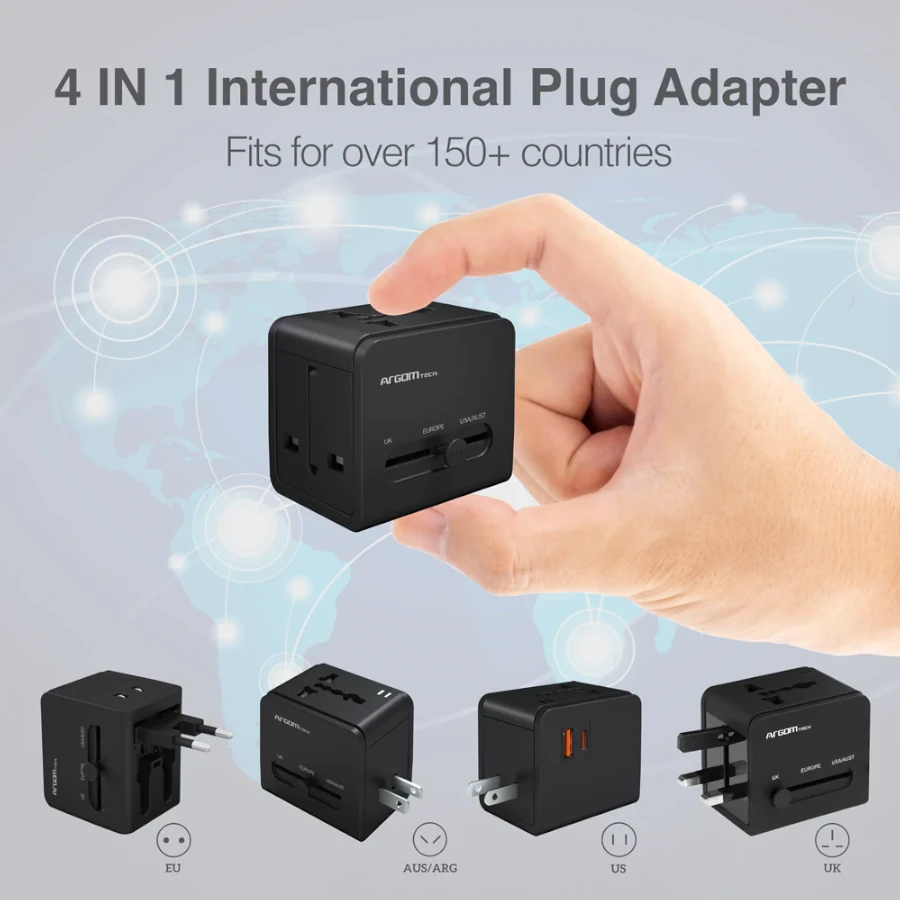 adaptador argom universal viajero de 4 en 1 usb type c negro