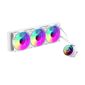 enfriador liquido gamemax iceburg 120 infinity rgb 4 pines 180 w lga 1700 amd am5 blanco (copy)