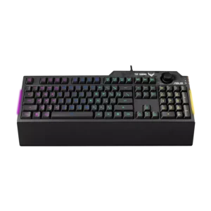 teclado asus gaming k1 rgb usb perilla de volúmen resistente a derrames negro